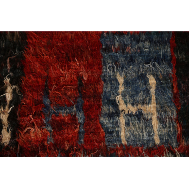 Tapis rose / rouge en laine noué à la main de conception unique 5 pi 8 po x 7 pi 3 po New Age