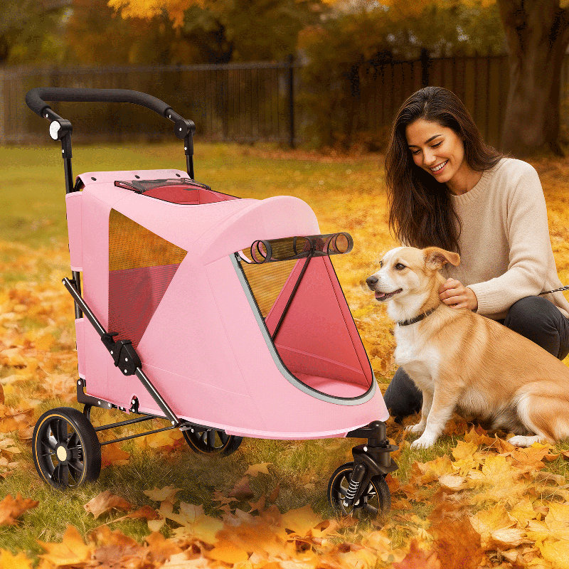 Chariot de transport pliable 3 roues, Rose