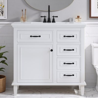 Bathroom Vanity With Ceramic Sink, Cabinet, Drawers, Adjustable Shelf And Zinc Alloy Handles