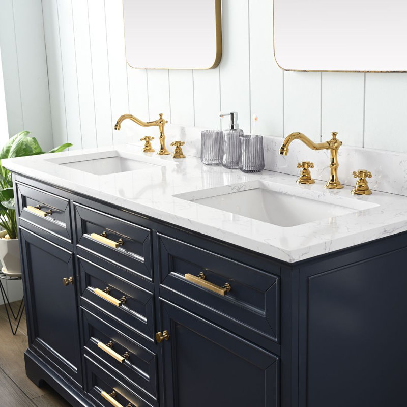 Thompson 60" W Double Vanity, Indigo Blue/Brushed Gold