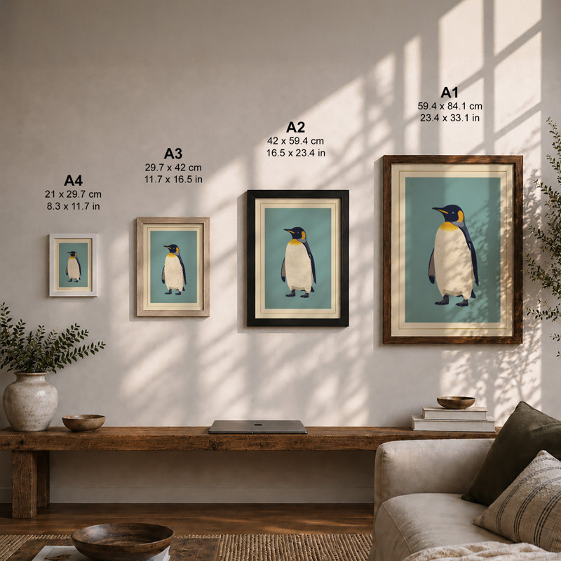 Emperor Penguin Scandinavian - Framed Print, Unframed, A2 - 59.4 x 42.0 cm