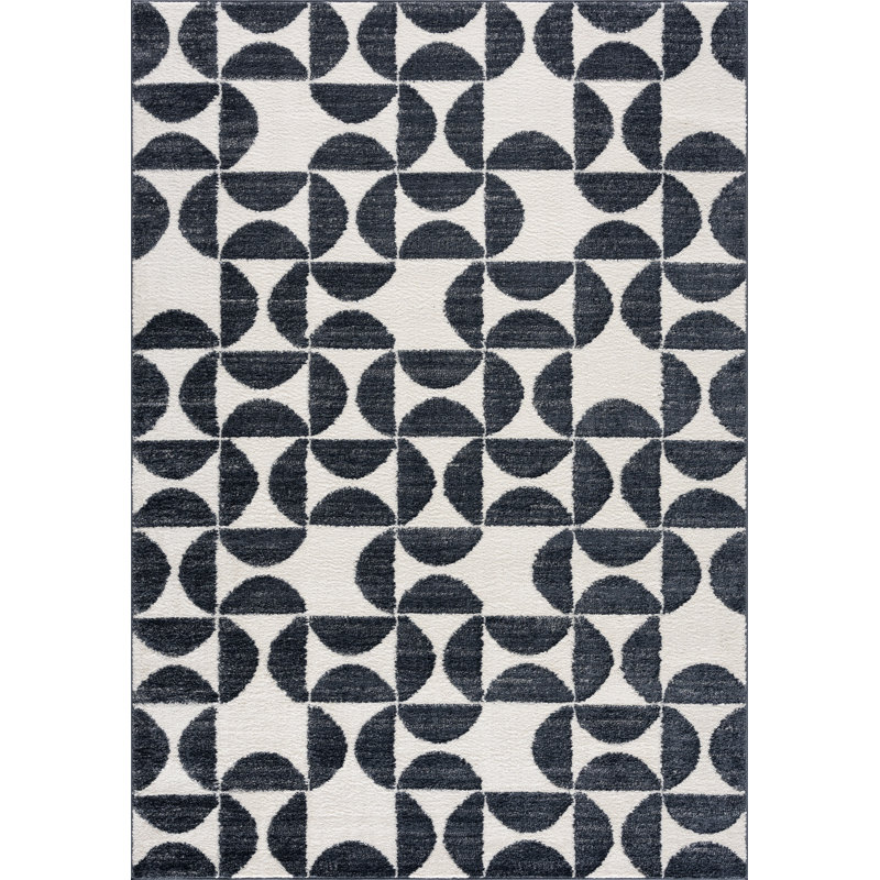 Gotay NUE170A High-Contrast Charcoal and Ivory Area Rug, Rectangle 4' x 6'