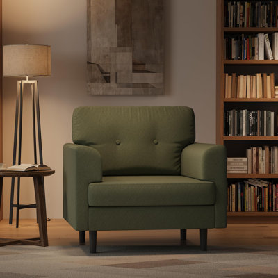 Méridienne rembourrée moderne avec accoudoirs et mousse à haute densité, siège de canapé simple en lin confortable pour le salon ou le bureau, vert
