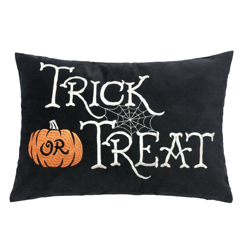 Coussin lombaire Trick or ornement d'Halloween - Coussin noir brodé avec insert