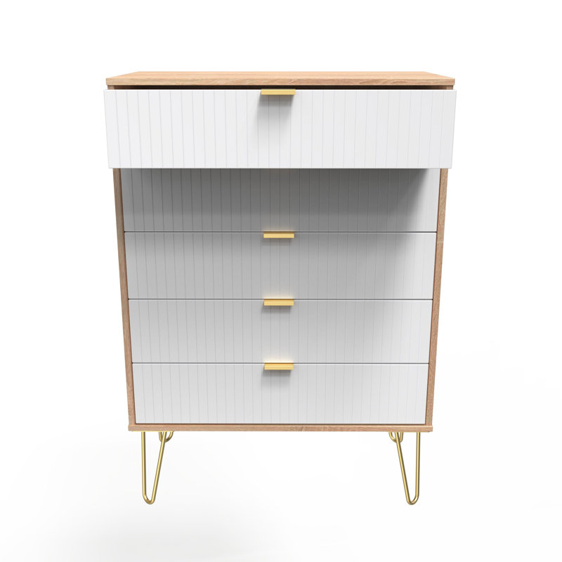 Beranda 77 cm W Chest of 5 Drawers, White Matt/Bardolino Oak