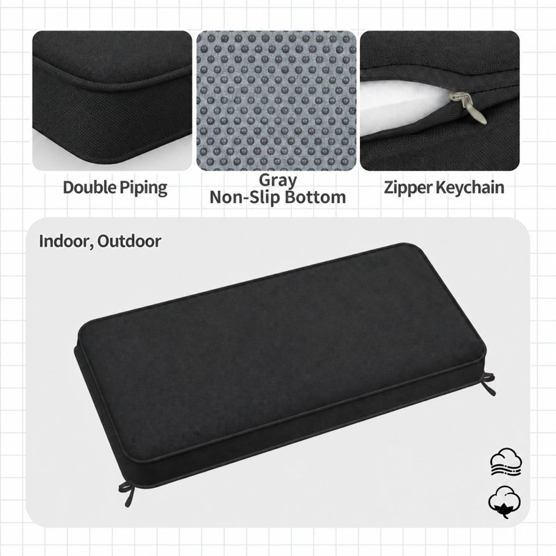 Coussin de banquette sur mesure de 7,6 cm de haut avec double passepoil et 2 attaches, idéal pour une banquette près d'une fenêtre, une banquette de salle à manger, une entrée ou un coin repas.
