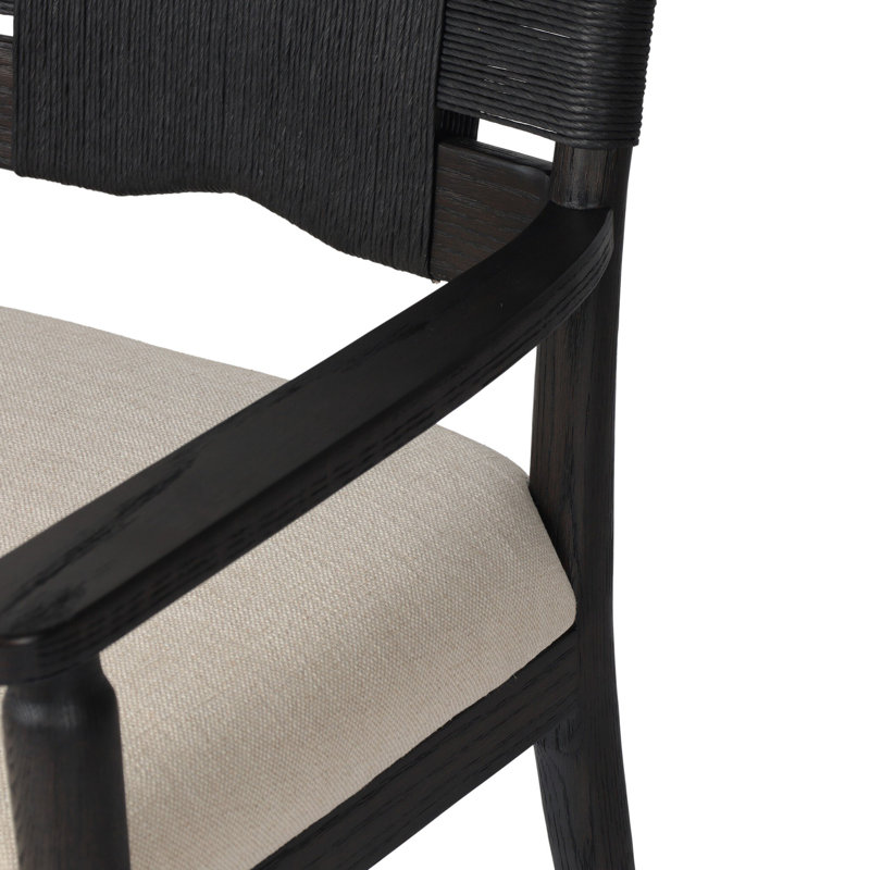 Tova Upholstered Arm Chair, Black Ush/Distressed Black/Oak