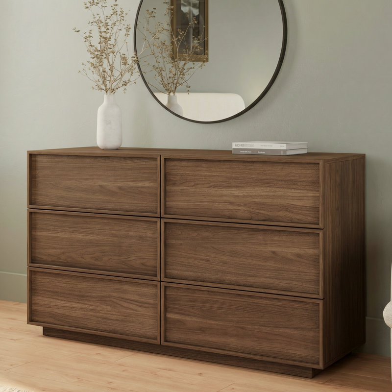 Abbate 47.2" W Wooden 6-Drawer Dresser, Modern Chest of Drawers, Walnut