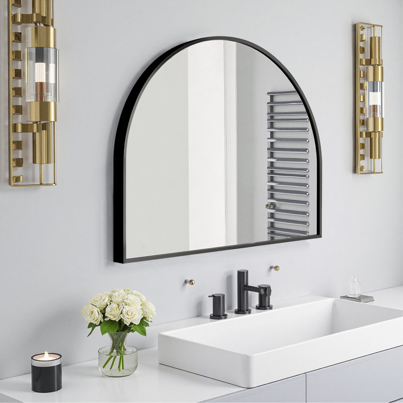 Miroir de salle de bain en métal, Noir, 1