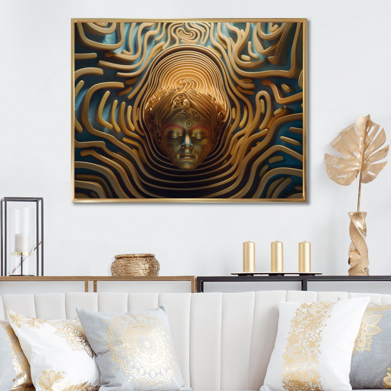 «Minimalisme Golden Sculpture Sci-Fi Woman I» sur toile, H 34 po x l 44 po x P 1,5 po, Cadre flottant doré