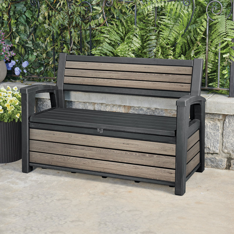 Keter Eden Bench Outdoor Storage Box, Signature Ashwood