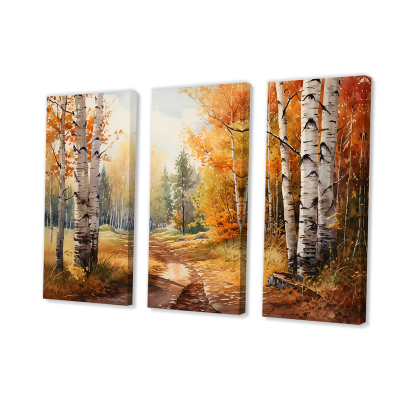 Birch Woods Gilded Pathway III sur toile, 3 pièces, H 28 po x l 36 po x P 1 po