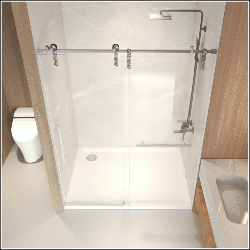 Porte de douche coulissante sans cadre 50 - 54 x 76 - Nickel brossé, verre 8 mm