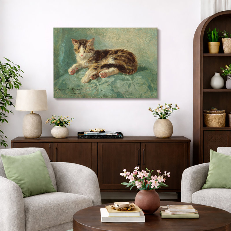 Illustration rétro de chaton endormi, images de chambre de bébé, impression sur toile encadrée, impression numérique.