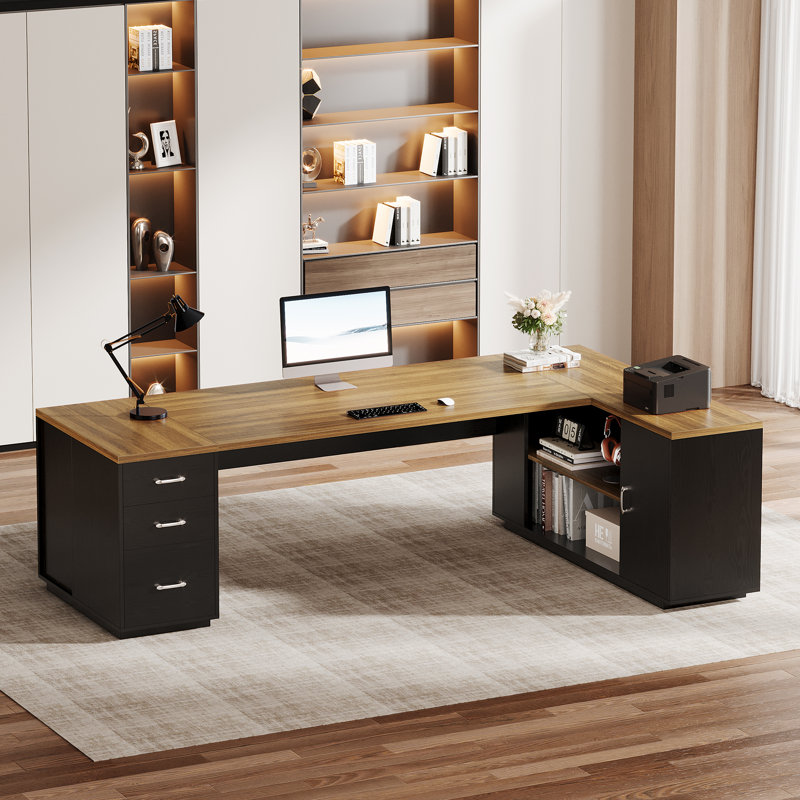 Bureau de direction en L 85,8 po, Brun / Noir