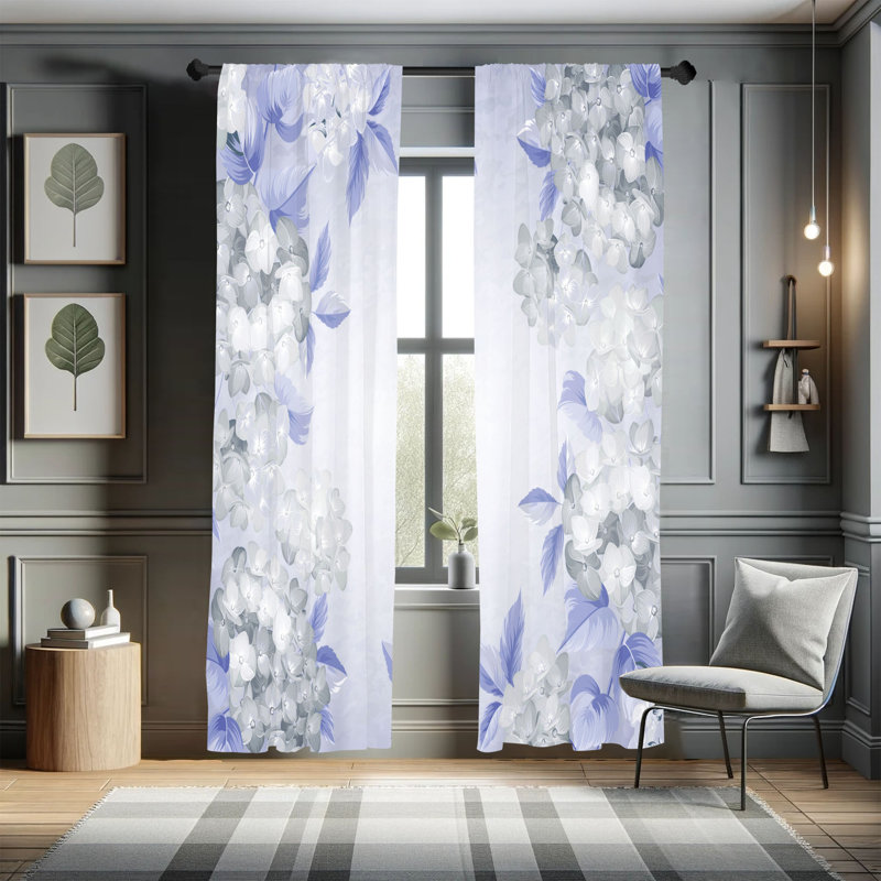 Ebern Designs Floral Curtains, Blooming Heydrangea Spring, Pale Ceil, 28" W x 63" L