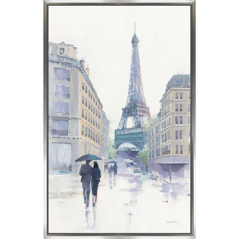 «Walking in the Rain» par Avery Tillmon - Peinture, Cadre flottant argent, H 63,5 po x l 39,5 po x P 2 po