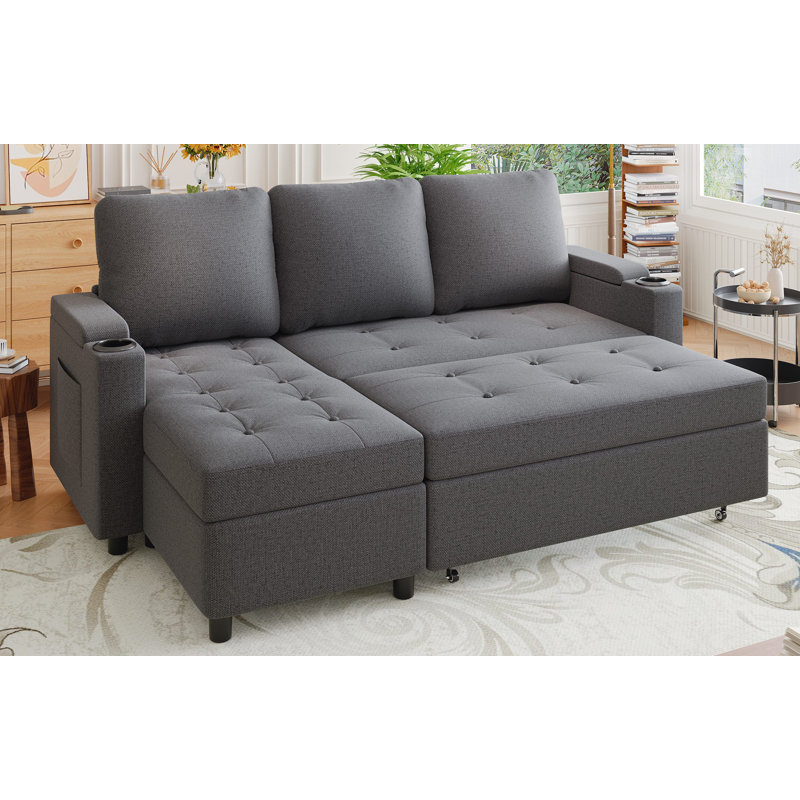 3 Seater Linen Blend Sofa Bed, Dark Grey Linen Blend