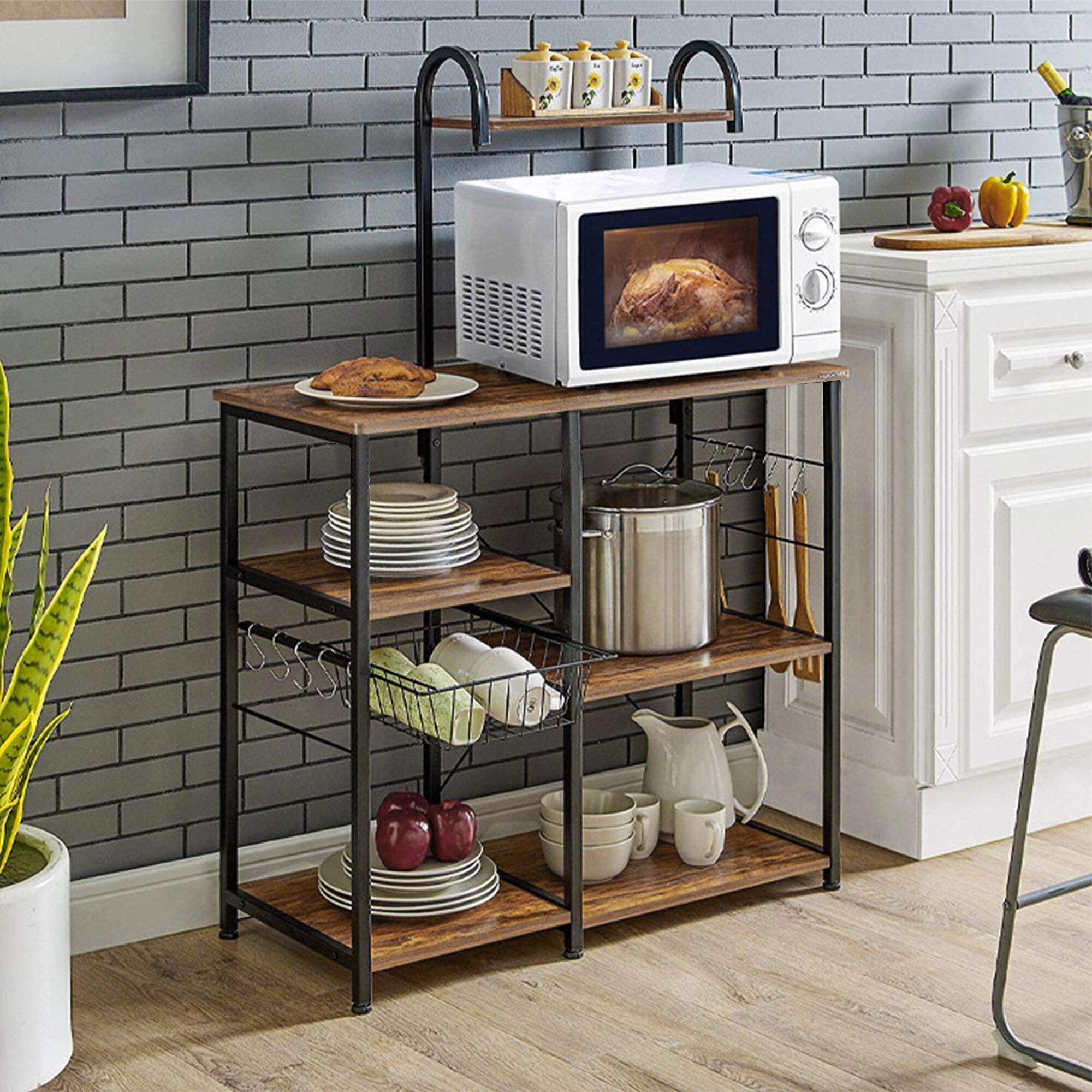 17 Stories Perdido 31.49 W Baker's Rack Microwave Stand with Drawers and Cabinet  Storage & Reviews
