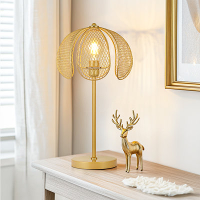 Euzelia 20'' Gold, Metal Mesh Shade, Floral Table Lamp with Glass LED Bulb