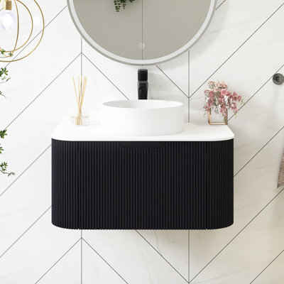 30" Wall Mounted Bathroom Vanity With Round Ceramic Basin Without Faucet