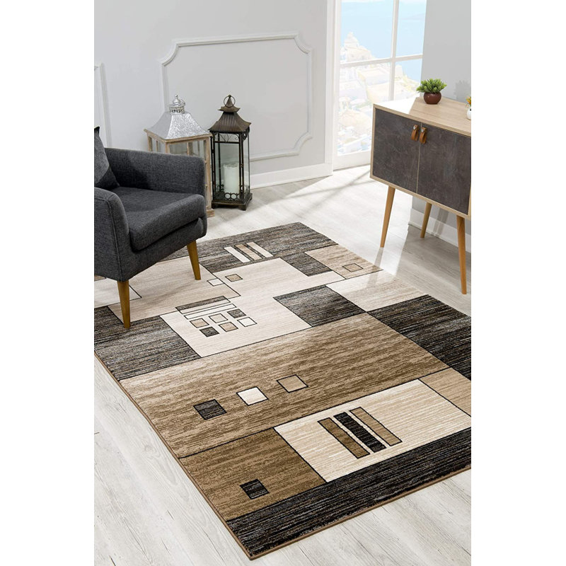 Tapis de couloir géométrique beige et brun, Rectangle 8 pi x 11 pi