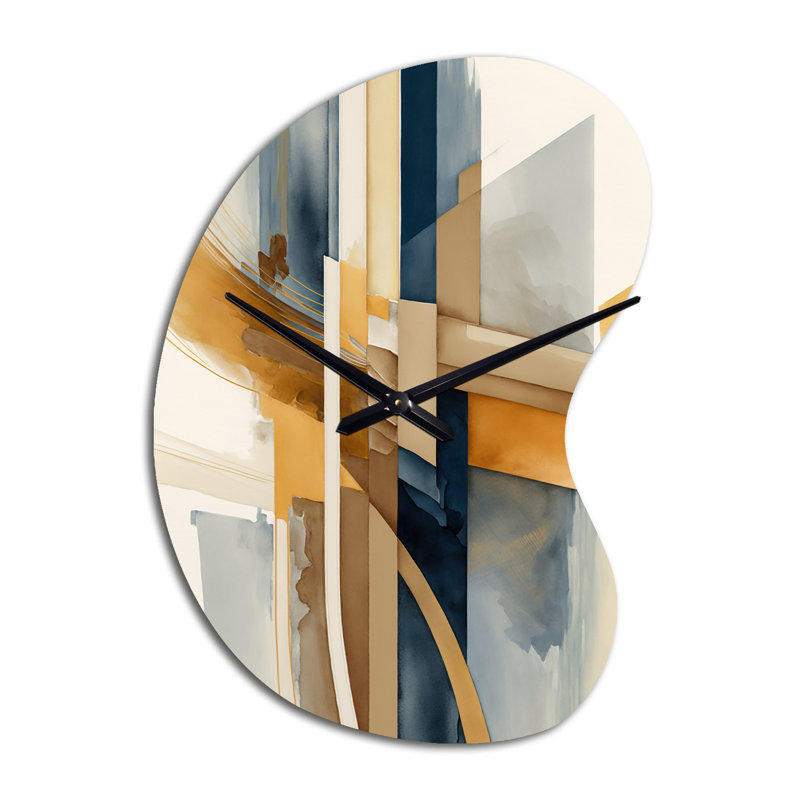 Horloge murale 3D moderne abstraite bleue et dorée, Grand