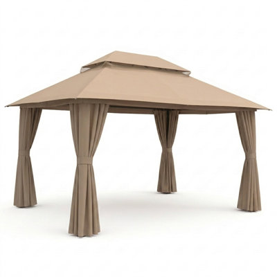 Gazebo de patio en acier Yardgrace, 4 m de large x 3 m de profondeur, brun