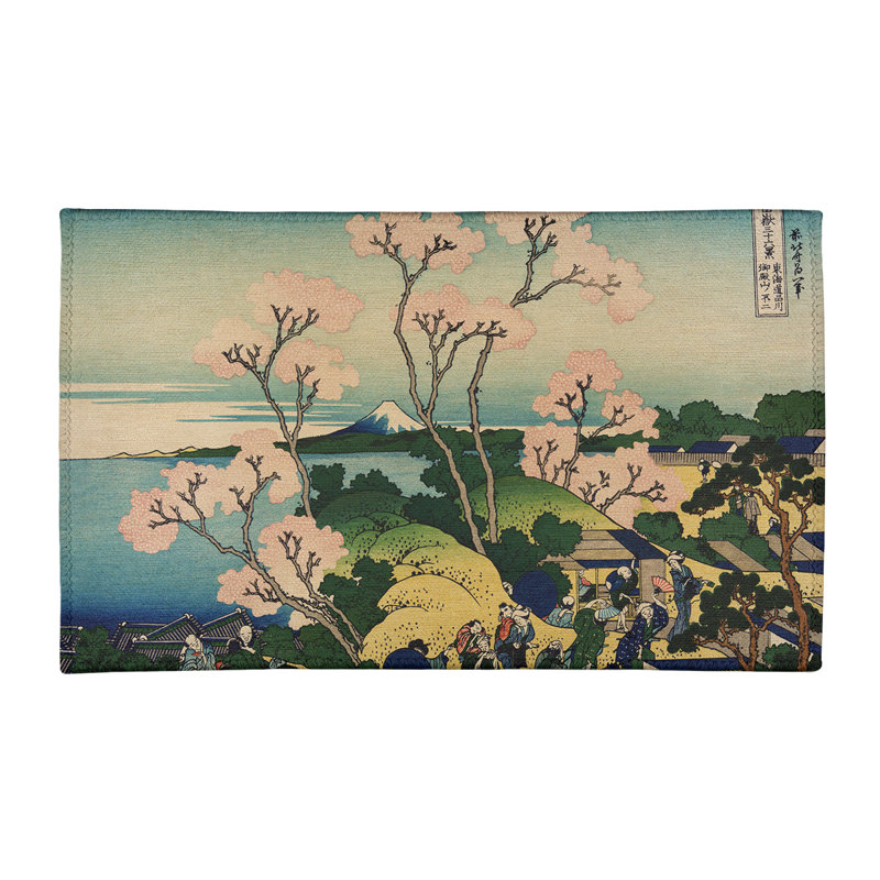 Tapis vert/bleu/jaune mt. fuji through the cerise fleurs, Rectangle 2 pi x 3 pi