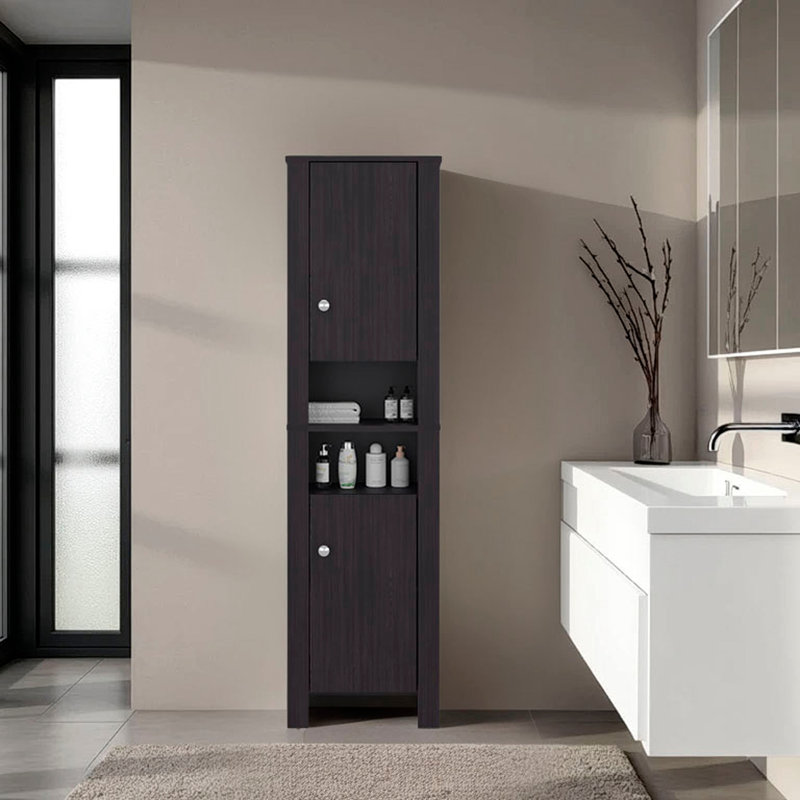 Armoire de salle de bain H 63,3 po, 2 portes, 6 tablettes, wengé noir - Salle de bain