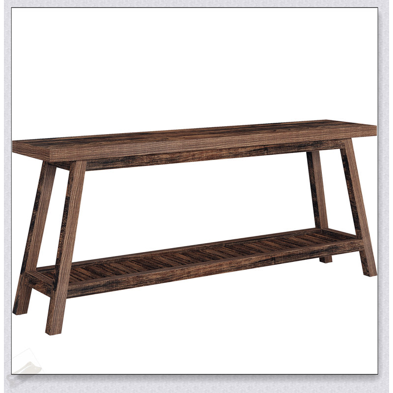 70.9 Inches Extra Long Farmhouse Console Table, Solid Wood Entryway Table With 2-Tier Open Storage, Rustic Narrow Sofa Table For Hallway And Living Room
