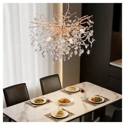Modern Tree Branch Crystal Chandelier - Luxury Gold Pendant Light Fixture with Adjustable Arms for Dining Room, Kitchen Island & Living Room