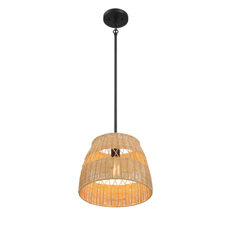 Luminaire suspendu Essence avec lumières en rotin et finition en métal noir pour un style campagnard