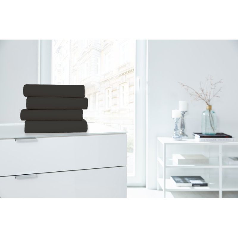 Cotton Blend Jersey Knit Fitted Sheet, 90 - 100cm x 200 - 220cm, Black