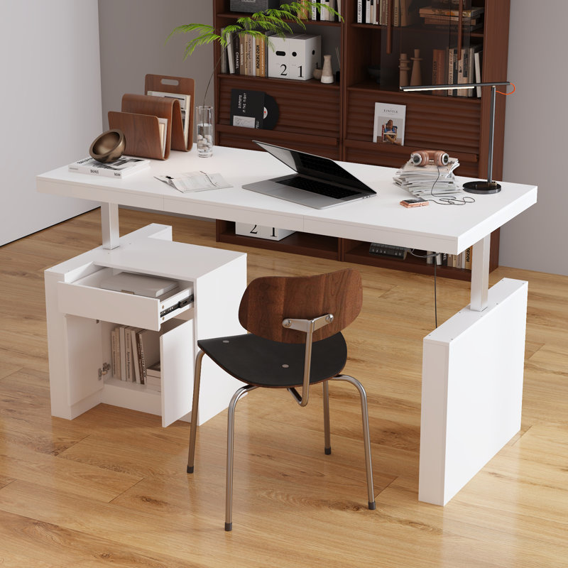 Bureau personnel assis-debout avec contrôleur, Blanc