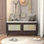 Banc d'entrée en rotin avec rangement Boho, banc à chaussures rembourré avec portes doubles, banc de rangement en bois-1893678663