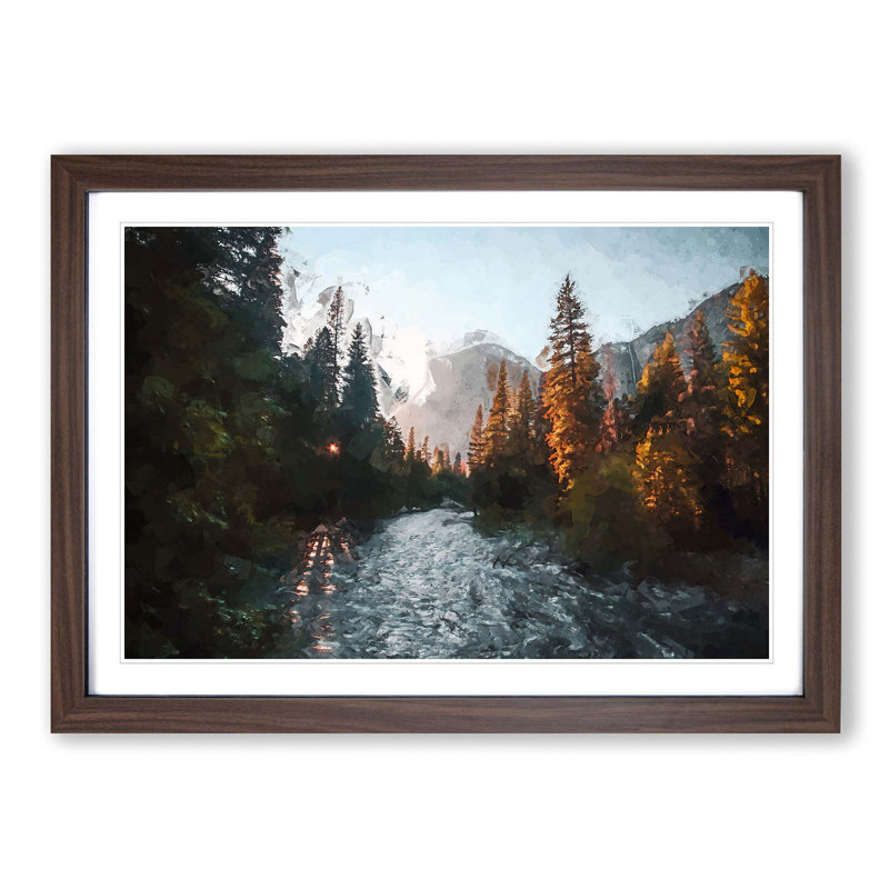 Yosemite Valley Sunrise in Abstract - Picture Frame Graphic Art Print, 60cm H x 91cm W x 2cm D, Walnut