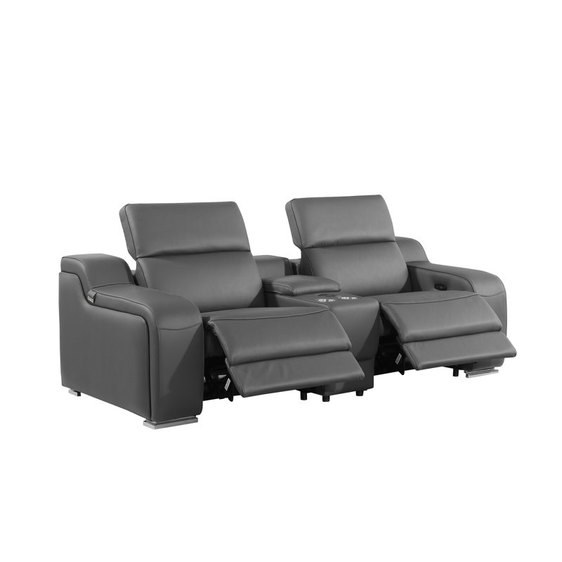 Causeuse inclinable électrique en cuir 3 pièces 3 pièces avec repose-tête électrique, Gris