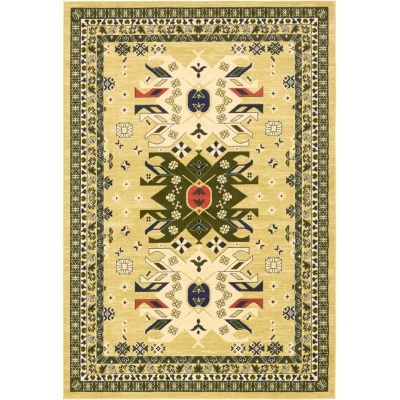 Tapis crème / vert Eesi, Rectangle 9 pi 10 po x 13 pi