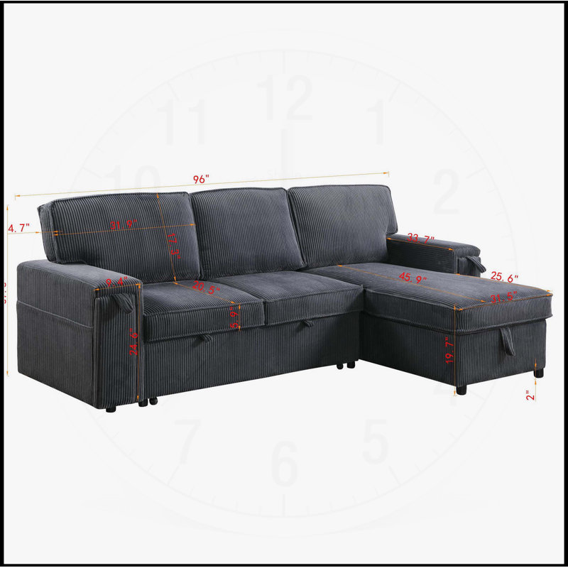 Comfortable Upholstery Sleeper Sectional Sofa with Storage Functionality, Gray