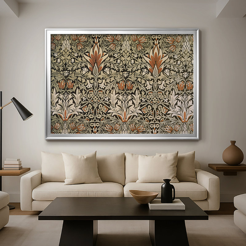 Motif floral symétrique (souci probablement africain ou similaire) -William Morris-toile tendue avec châssis-c. 1876, Argent