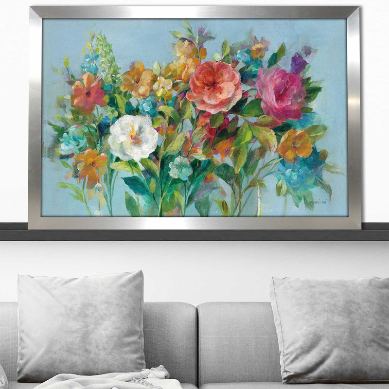 Country Florals - Peinture, Encadrement argenté, H 33,5 po x l 49,5 po x P 1 po