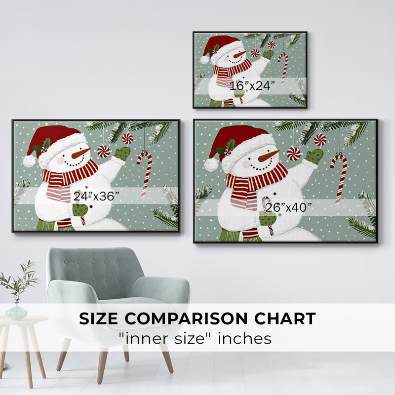 Peppermint Snowman Collection A, reproduction d'art sur toile, Noir, H 17 po x l 25 po x P 1,5 po