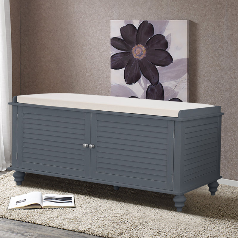 Libbey Linen Upholstered Storage Bench, Grey