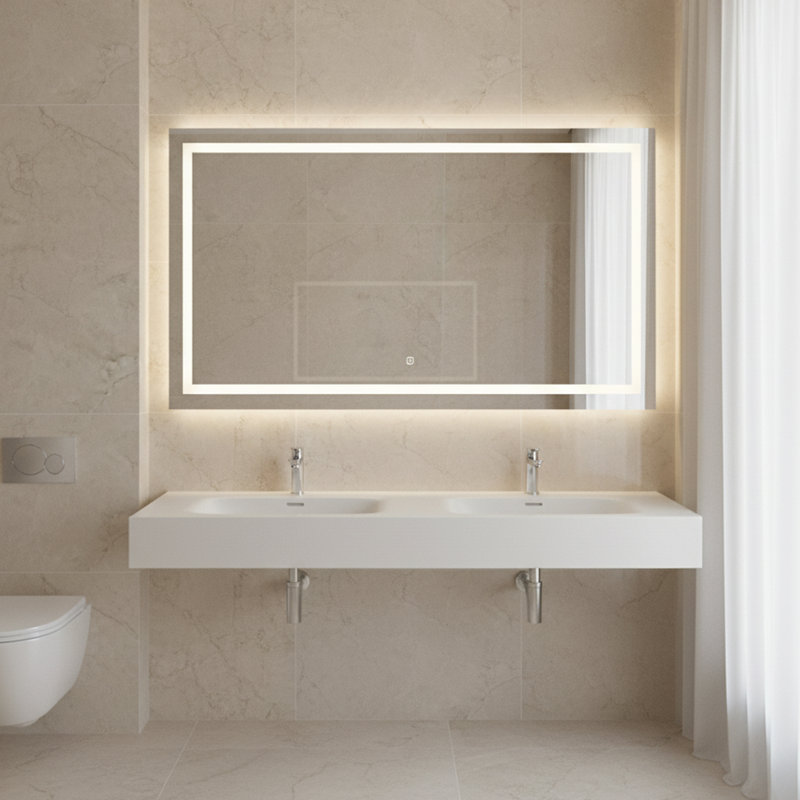 Lavabo de salle de bain double mural en pierre à surface solide rectangulaire CASAINC