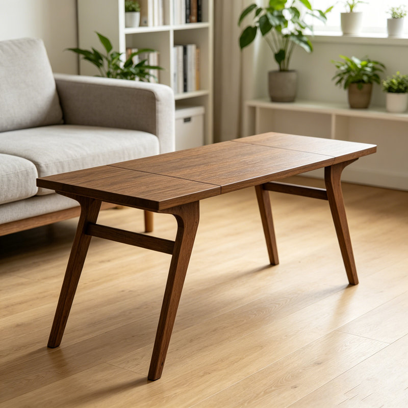 Table basse transformatrice 2-en-1, table de salle à manger extensible à hauteur variable, table multifonctionnelle en bois naturel pour le salon