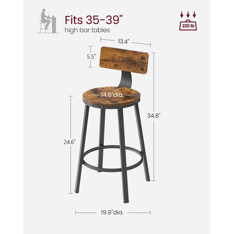 Brookdale Stool, Rustic Brown/Black, Counter Stool (24.6" Seat Height)