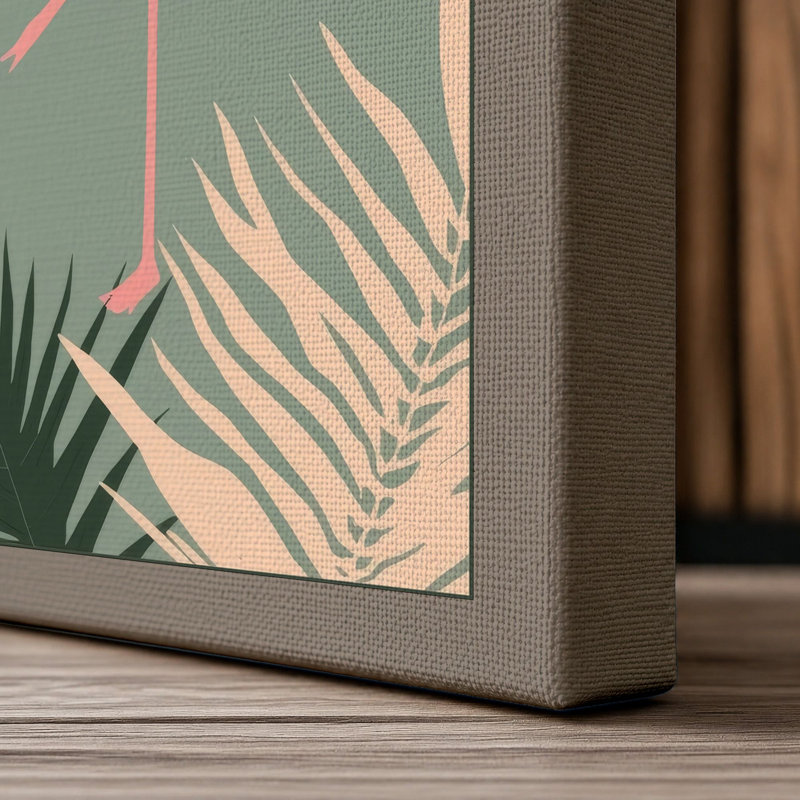 Flamingo Garden Tropical - Wrapped Canvas, 18x12 - 45.7 x 30.5 cm, Taupe Border