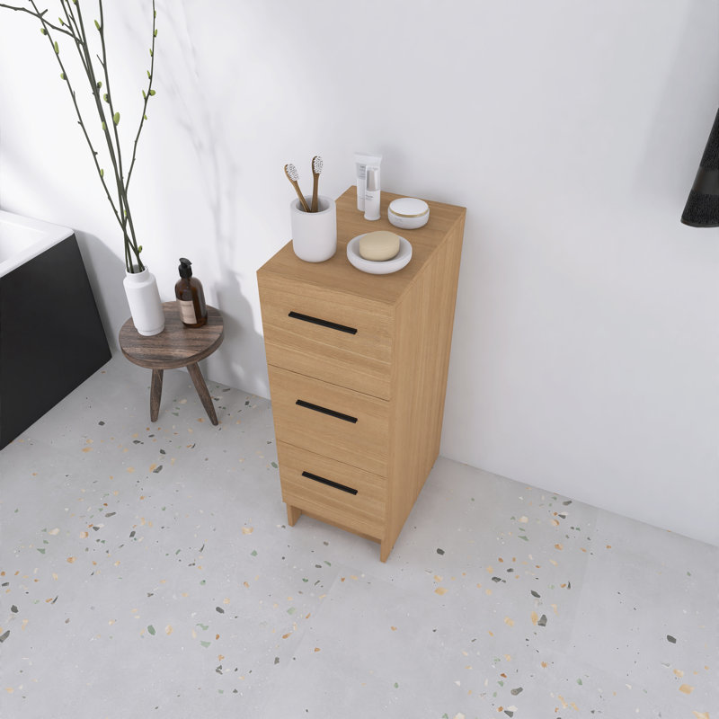 Armoire de rangement autoportante 12 po avec trois tiroirs, chêne clair 12 po