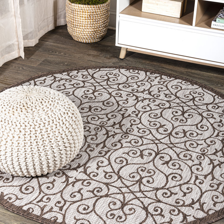 Haggerty Vintage Filigree Textured Weave Taupe/Espresso Indoor/Outdoor Rug